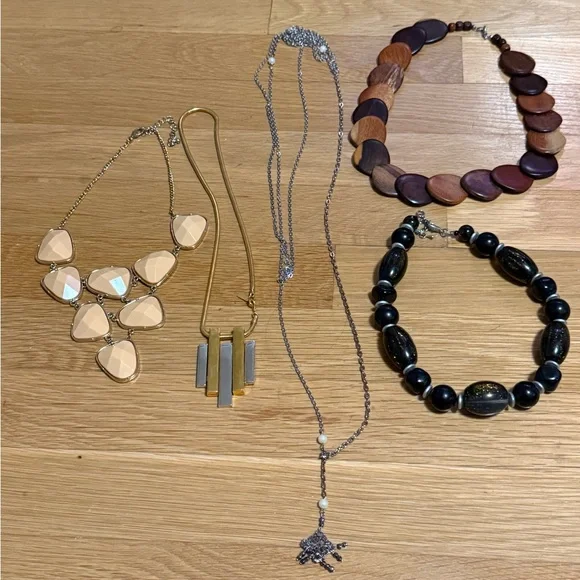 Vintage & Modern Jewelry Lot - 5 Statement Pieces - Gold Tone & Natural Stone - Picture 2 of 5